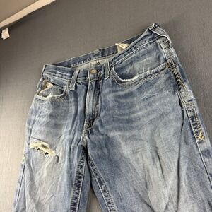 Ariat Jeans Men's 32x32 Blue M4 Bootcut Whiskered Distressed Thrashed Workwear